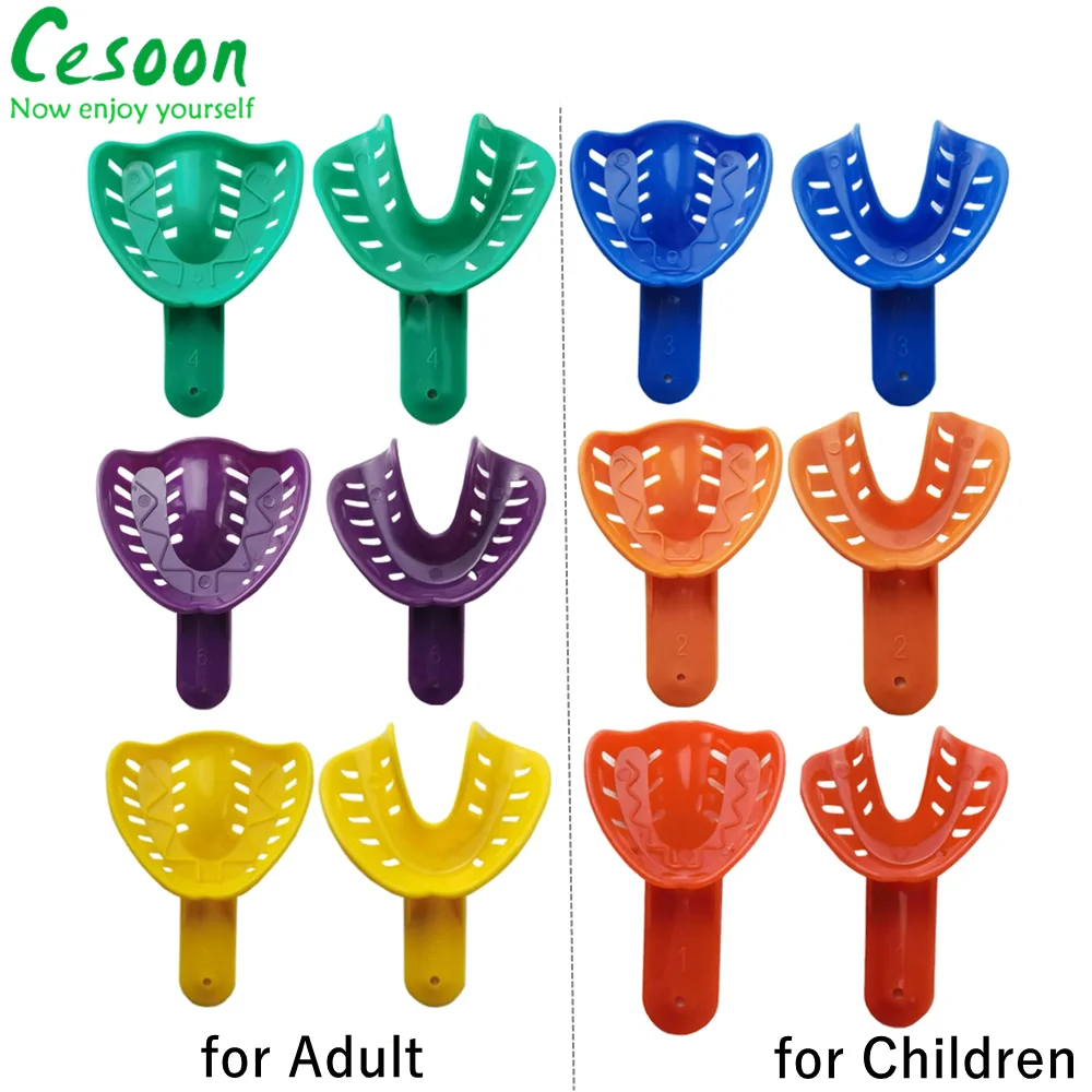 12Pcs/Set Dental Impression Trays Ortho For Adult Children Plastic Teeth Holder Tray Colorful Lab Dentistry Oral Care Materials