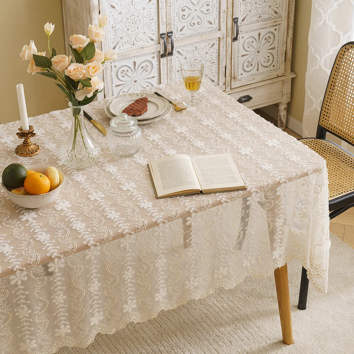 

Cotton and Linen Lace Table Cloth Ins Style Rectangle Table Cover Bohemia Charming Dinning Table Decor mantel navideño