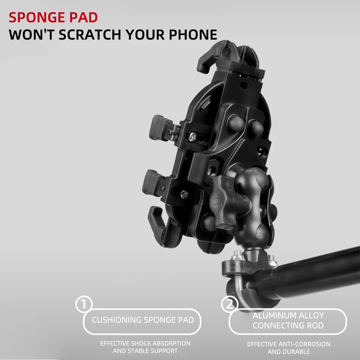 Premium Shock-Absorbing Motorcycle Phone Holder - Stable, Anti-Shake, 360° Adjustable Handlebar Mount