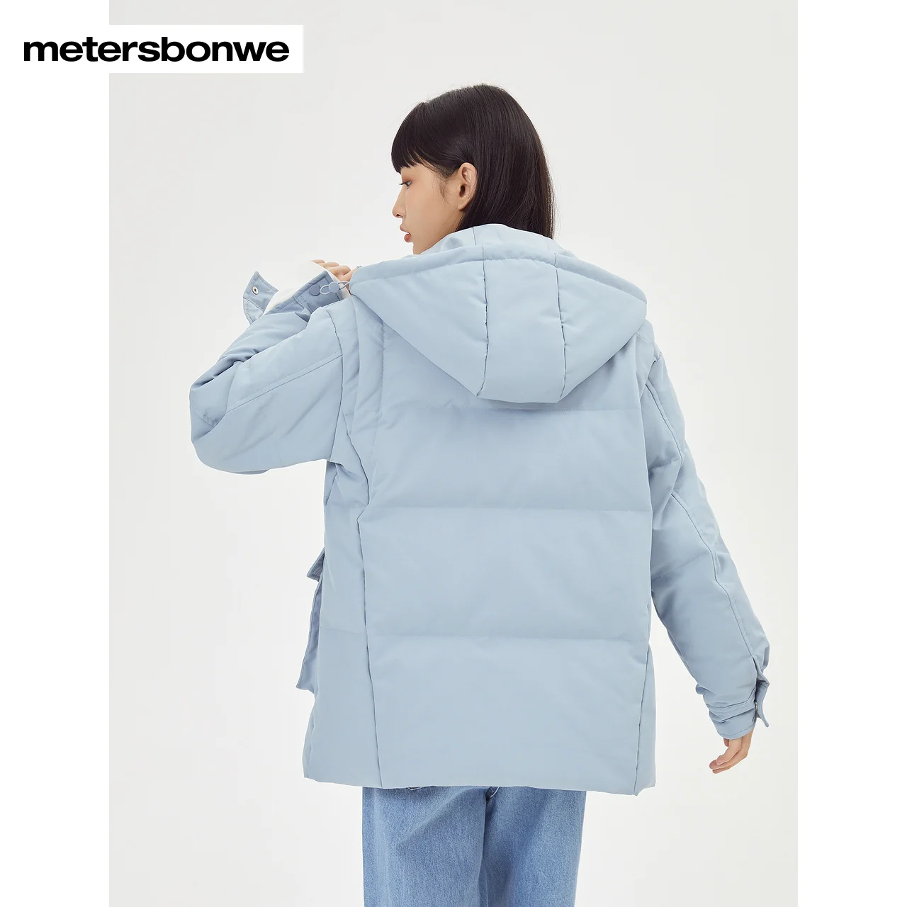 Metersbonwe Hooded Short Down Jacket Women Winter Warm Jacket New Duck Down Fashion Female Down Coats Brand Outerwear Blue Tops