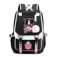 Kamado Nezuko Pattern Harajuku Backpack Anime Kamado Nezuko USB Backpack New Cute Anime Backpack USB Large Capacity Backpack 1