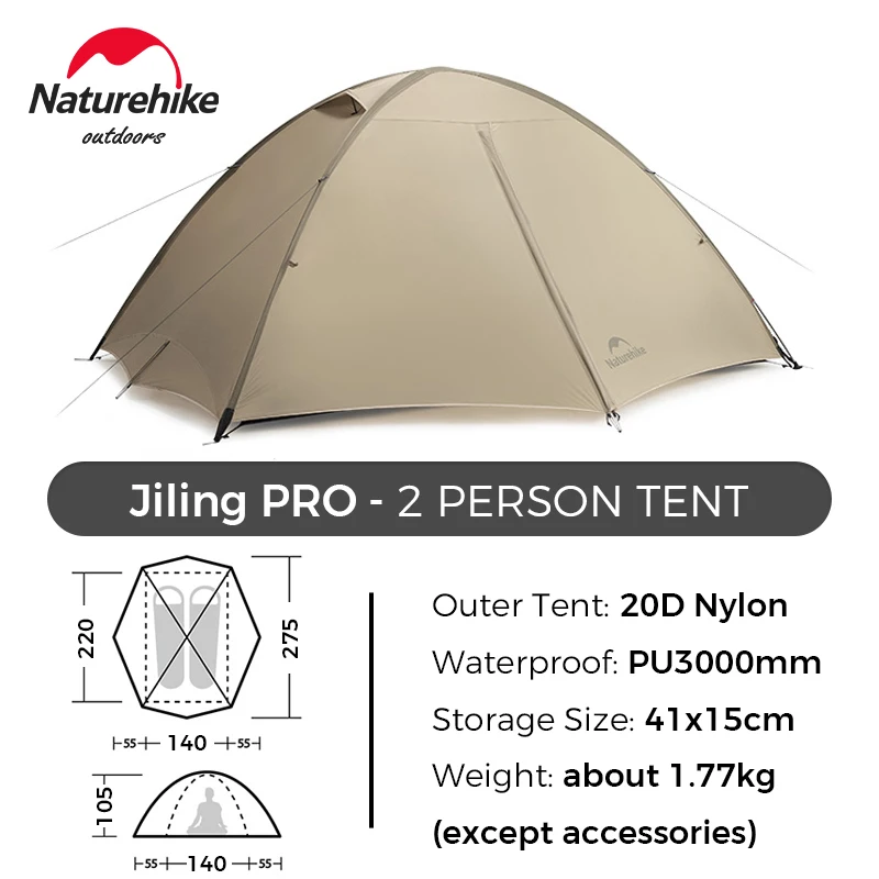 Naturehike Jiling PRO/UL Hiking Tent 1 2 Person Portable Folding Camping Tents Nylon Waterproof Trekking Tent CNK2650WS013