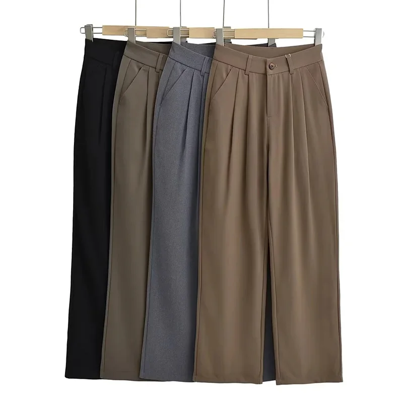 Women Slouchy Pleat Details Tailored Trouser