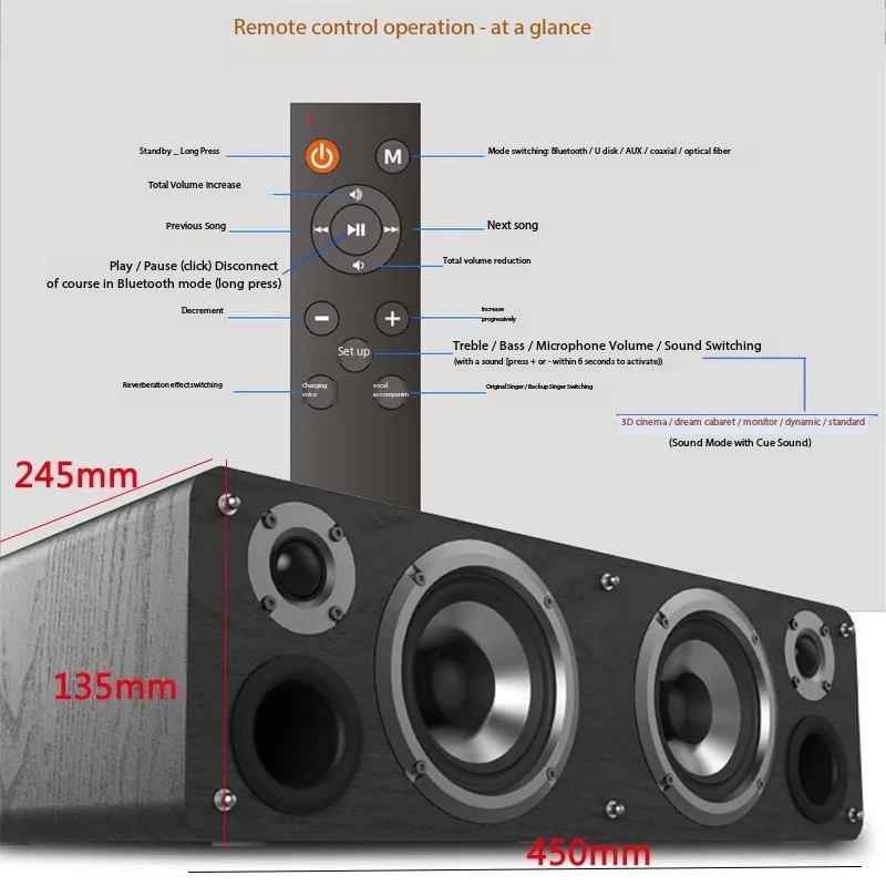 Ibass Wooden Wired Bluetooth Speakers High Power Super Bass Subwoofer HIFI Home Theater Music Center TV Computer Audio System 2