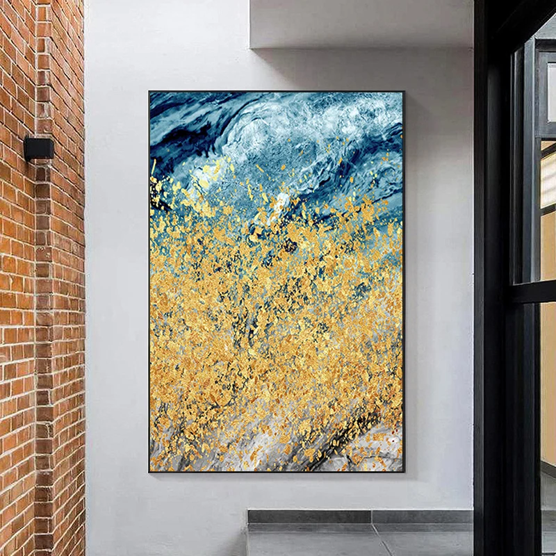 

GATYZTORY DIY Painting By Numbers Paint Kit Blue Golden Texture Picture Drawing Home Decors For Adults Handmade 80x100cm