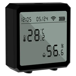 Smart Wireless Weather Station: WiFi Temperature & Humidity Sensor with LCD Display and Clock Integration (Black)