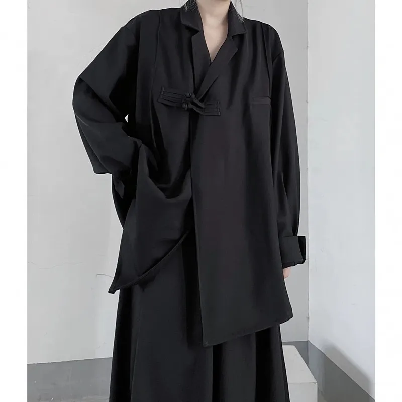Chinese Style Shirt Jacket Long Sleeve Tops Men Women Vintage Loose Turndown Collar Hanfu Autumn Casual Kimono Hombre