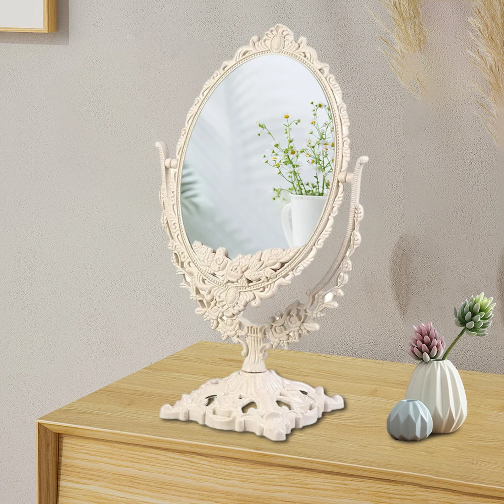 Makeup Mirror Women Desk Table Oval Shape Double Sided