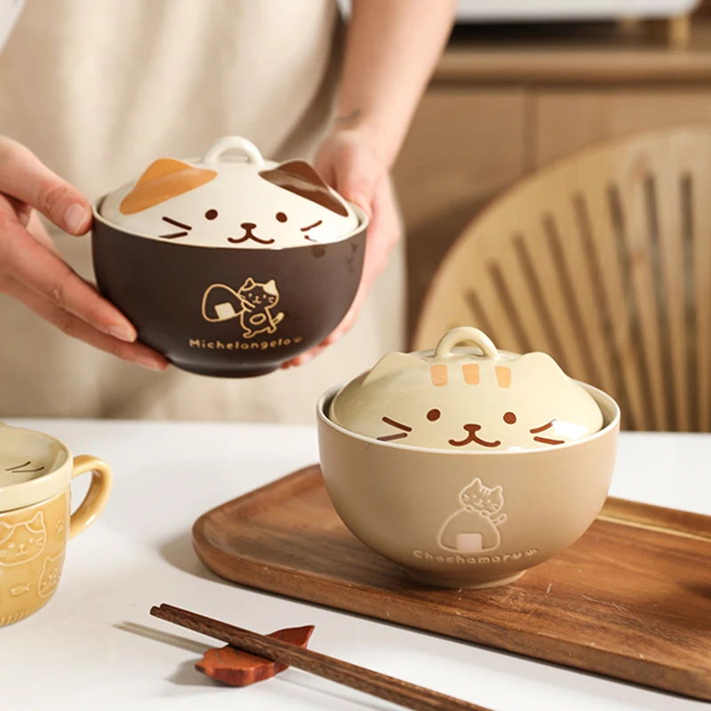 

Decorative Instant Soup Noodle Cover Japanese Bowl s Cat Baby Cartoon Ceramic Dinnerware Salad Cute Child Kawaii Ramen
