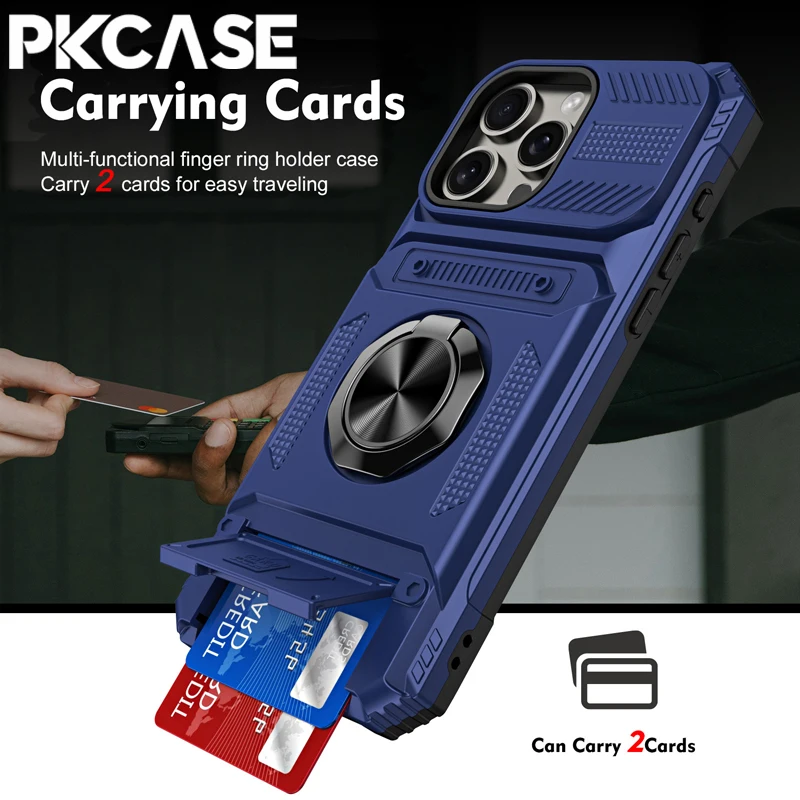Shockproof Magnetic Case with Multi-Functional Card Slot and Metal Ring Stand