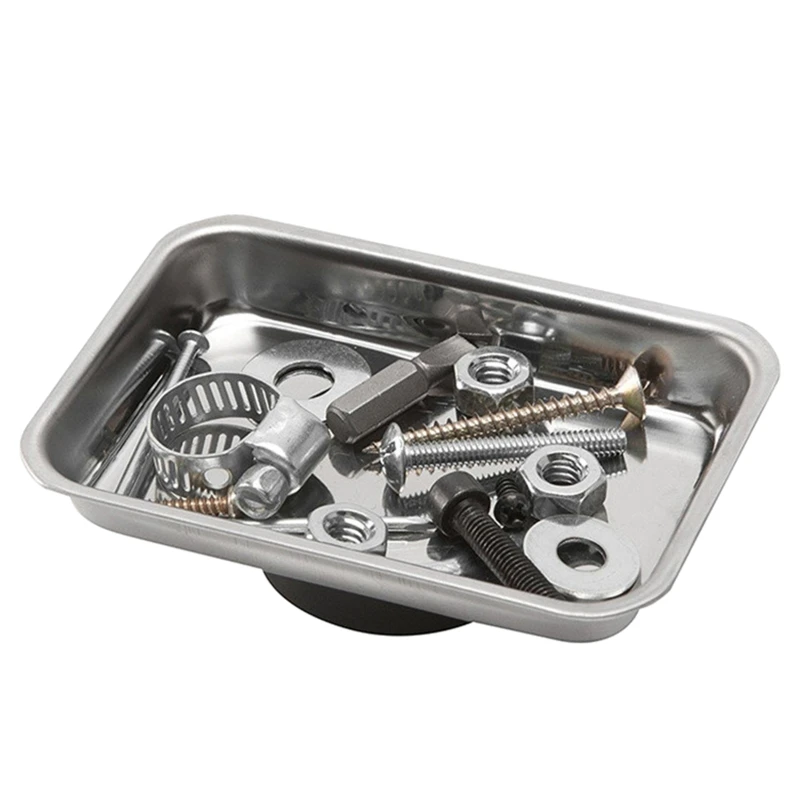 Parts storage box magnetic tray sucker 4 inch rectangle magnetic tray for screws sockets bolts pins garage office