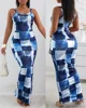 Women New Dress Denim Look Print U-Neck Maxi Dress