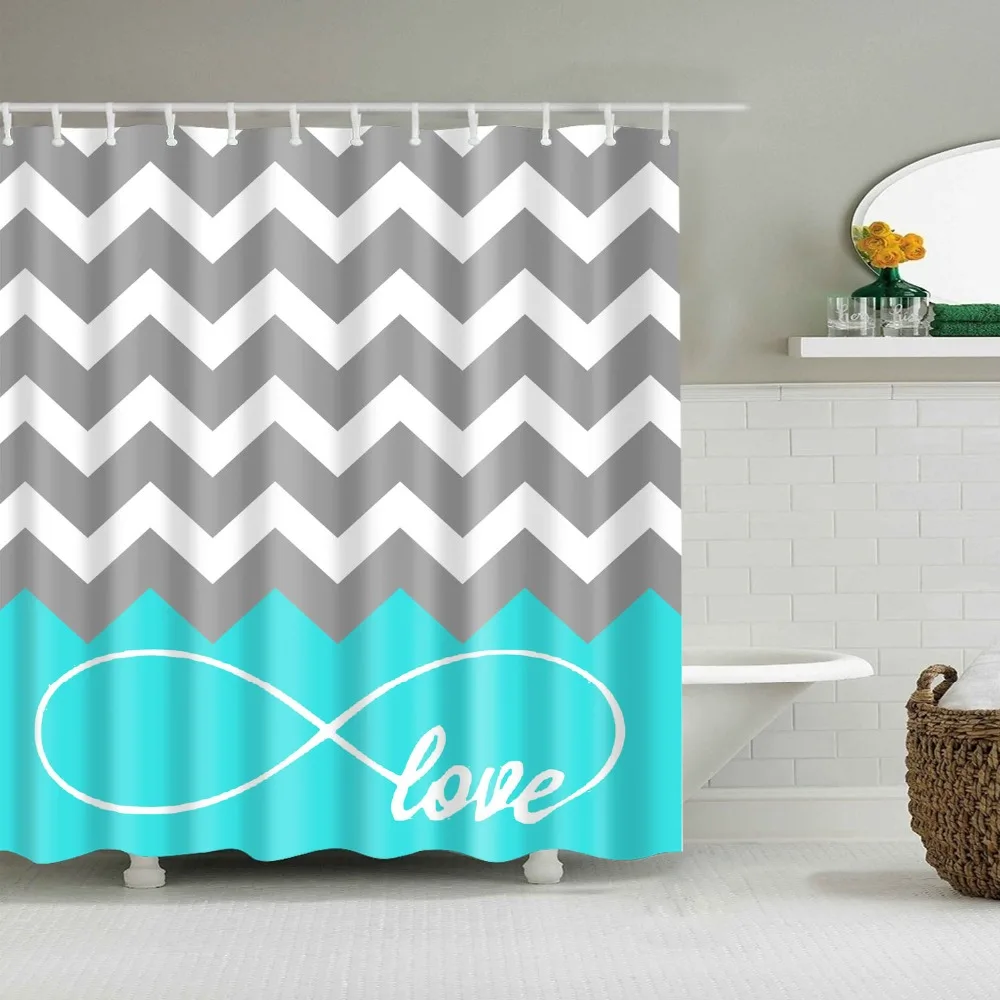 Nordic Style Geometric Stripe Wave Shower Curtains Frabic Waterproof Polyester Bathroom Curtain With Hooks