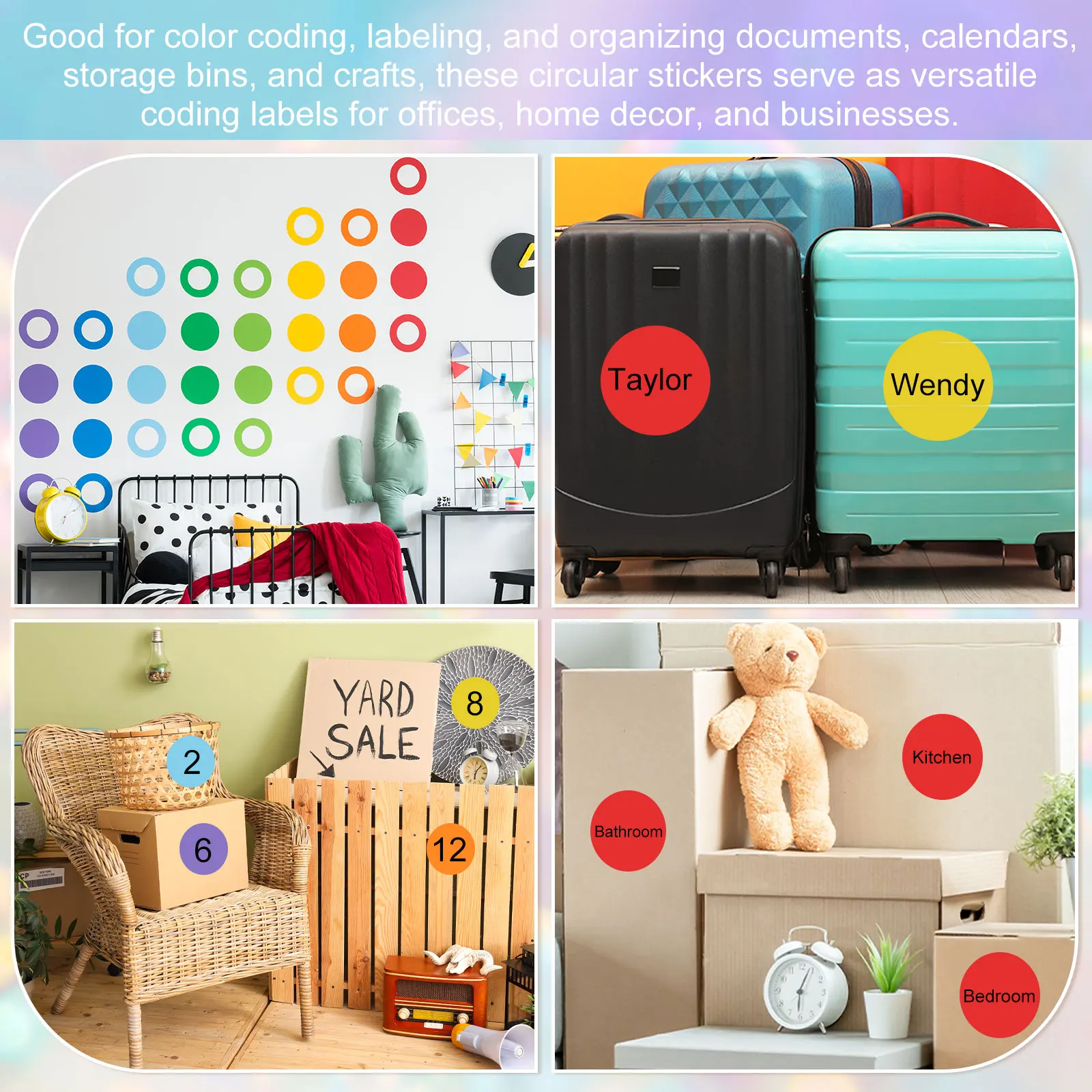 360개 2인치 원형 컬러 도트 스티커 라벨 원형 가격 스티커 접착식 원형 태그 코딩 라벨 정리용