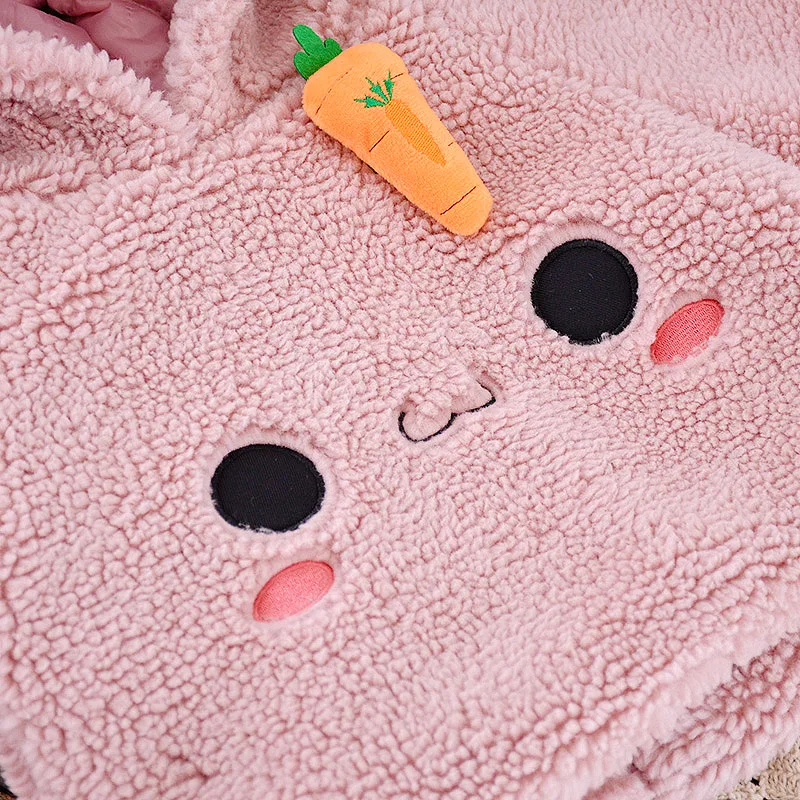 Winter Baby Girl Coat Cute Long Eared Rabbit Carrot Hoodie Warm Long Sleeve Back Zipper Cotton Coat Comes with Crossbody Bag