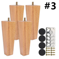 Set of 4 Solid Wood Square Furniture Legs for Sofa, Cabinets, Beds, and Tables (Wood 15cm)