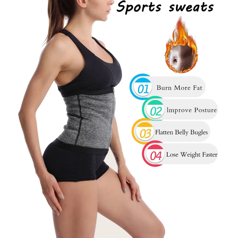 Women's Waist Training Belt Waist Trimmer Weight Loss Belt Slimming And Shaping Belt Shaping Sauna Sports Belt Zipper  Silvery
