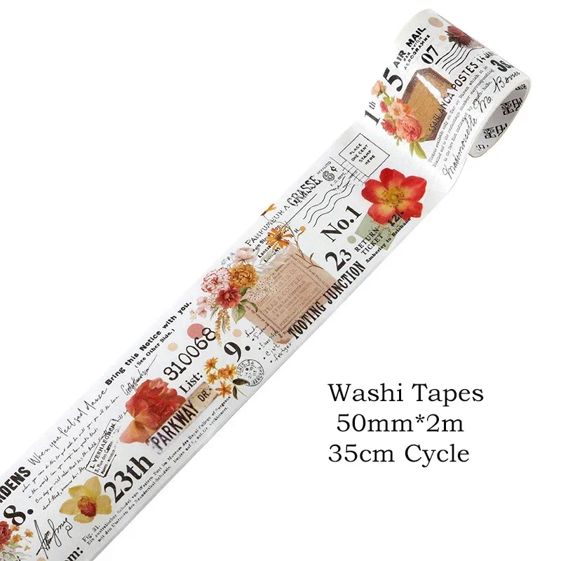 50mm/30mm*2m Washi Tapes Floral Decor Junk Journal DIY Scrapbooking School Supplies Collage Stationery Tapes