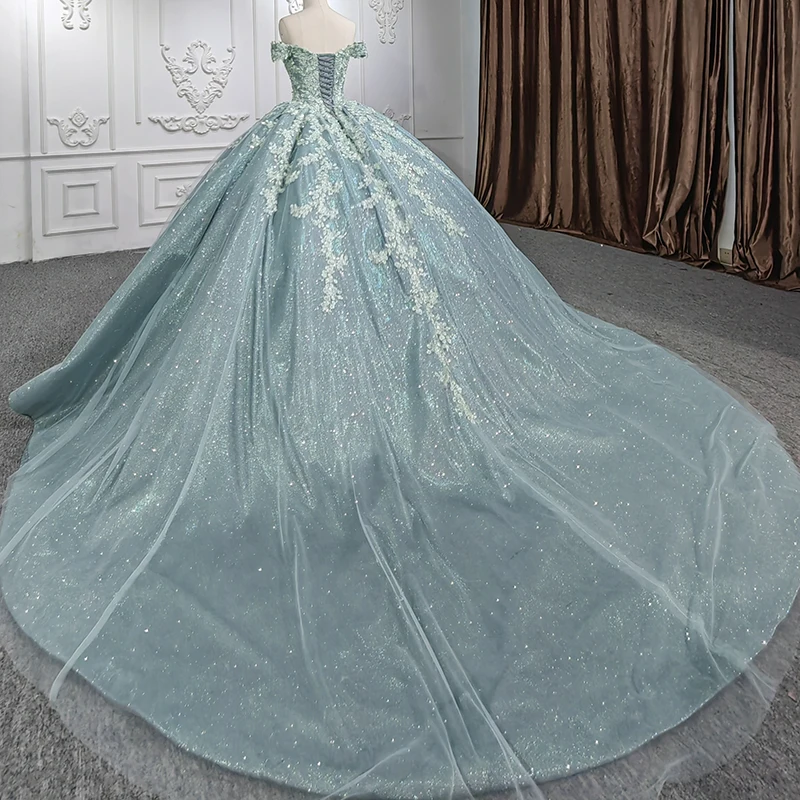 Quinceanera Dresses Ball Gown Crystal Vestidos De 15 Años Flowers Green Sweetheart Beading Evening Party Dress 2022 2