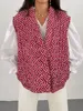 HH Women Vintage Print Quilted Vest Coat Autumn Winter Female Loose Casual V Neck Sleeveless Open Stitch Waistcoat Top
