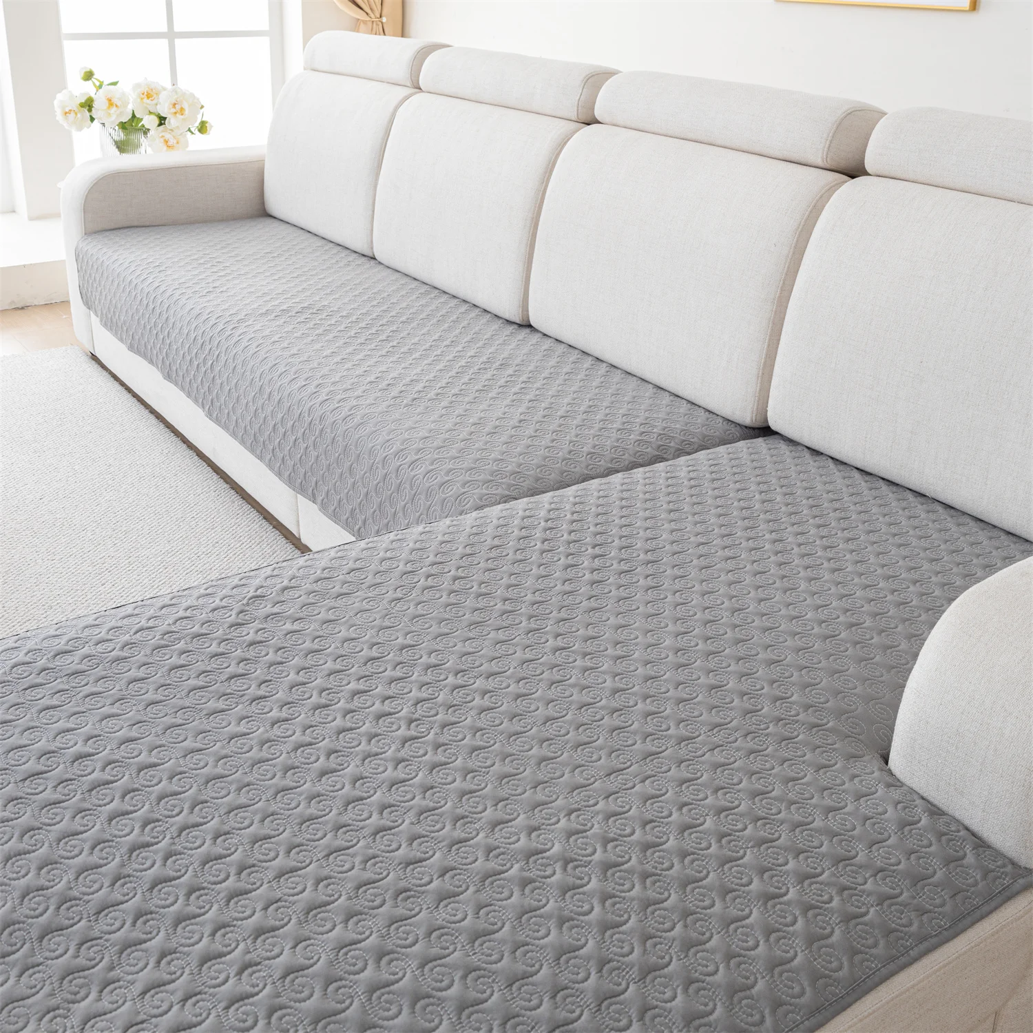 2Pcs Quilted Sofa Slipcover Couch Cushion Covers L-Shape Sectional Couch Covers  for Living Room Pet Mat Furniture Protector 5
