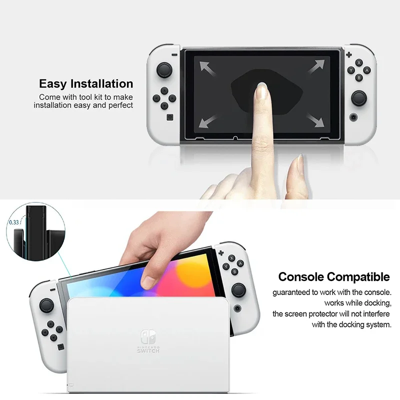 3-Pack 9H HD Tempered Glass Screen Protector for Switch OLED Model Clear Anti-Scratch