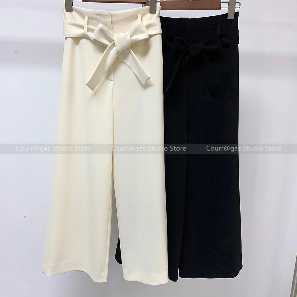 

Commuter drape feeling wide belt high waisted acetate nine-minute wide-legged trousers women's casual trousers