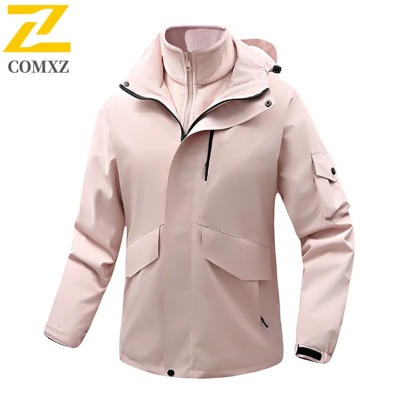 COMXZ Men Outdoor Waterproof 3 in 1 Windbreaker 2025 Spring Autumn Windproof Lightweight outdoor sports Hiking Jacket Coat
