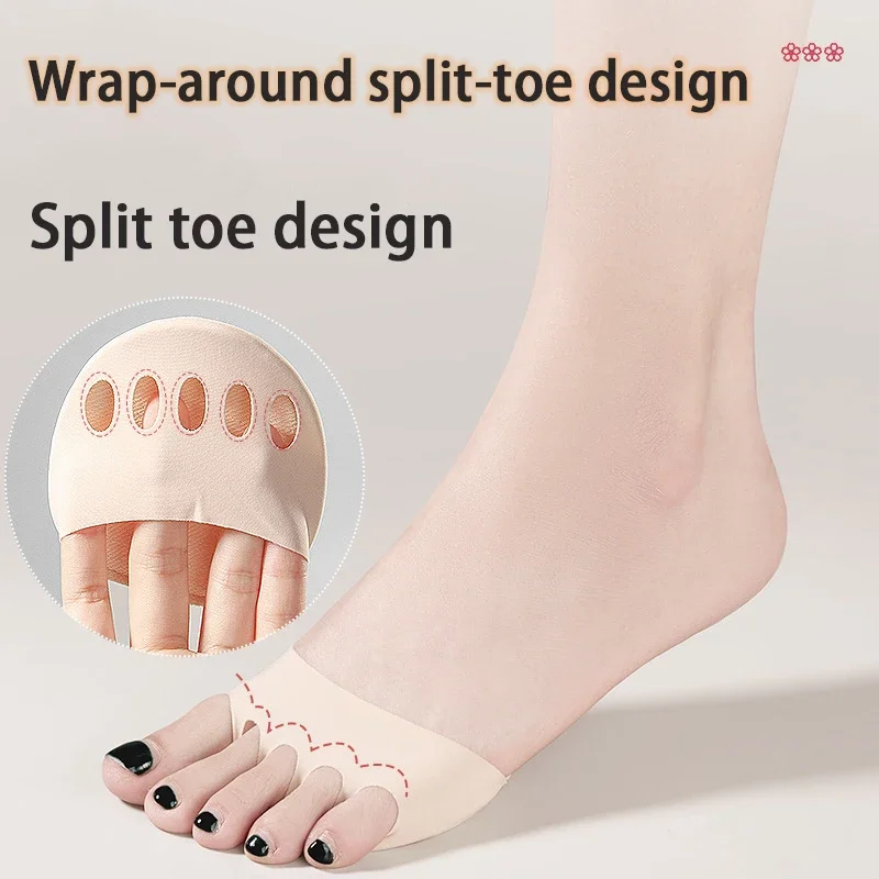 2Pair Women High Heels Non-slip Forefoot Cushion Breathable Ice Silk Invisible Sock Cushion Foot Pain Relief Forefoot