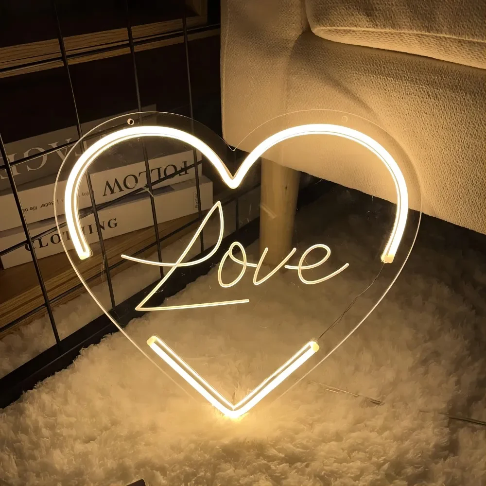 

Love Heart-shaped Neon Sign Carve Personl LED Lights For Cafe Bar Room Decors Aesthetic Wedding Decoration Support Customized