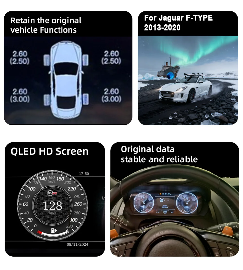 For Jaguar F-TYPE 2013-2020 Carplay LCD Digital Instrument Cluster Speedometer,D