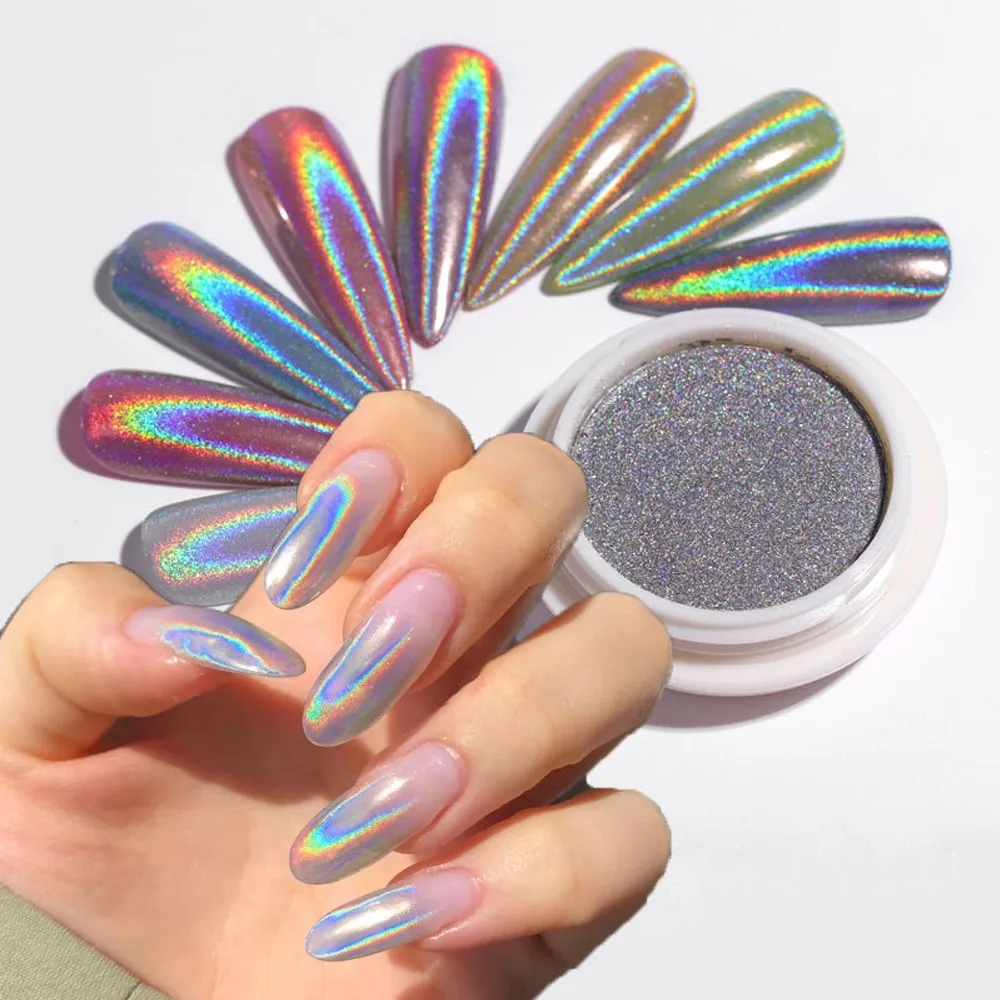 

1Box Holographic Laser Mirror Glitter Powder Rubbing on Nails Metallic Chrome Pigment Dust For Manicure Nail Art Decoration