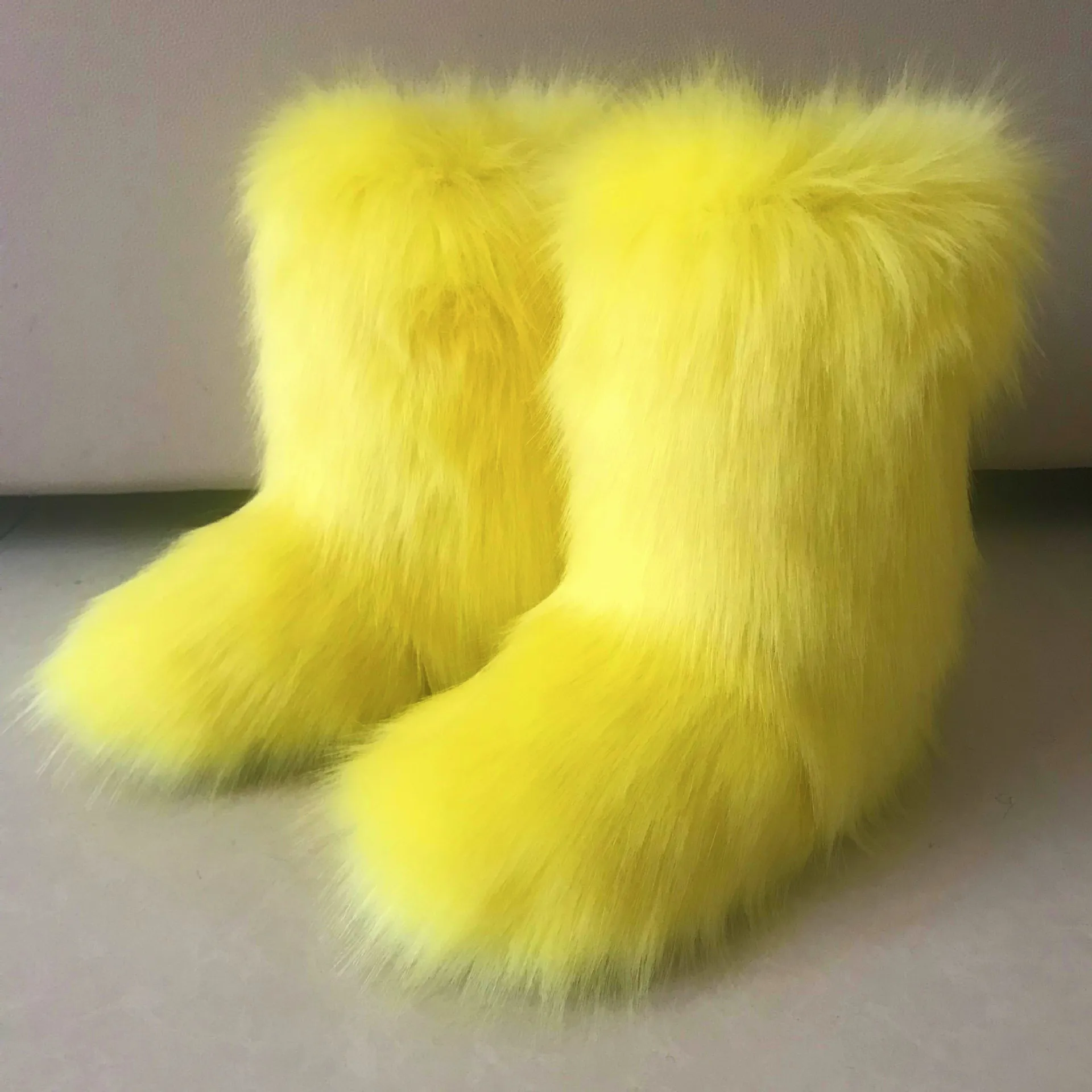 Women's Winter Fluffy Faux Fox Fur Boots Woman Plush Warm Snow