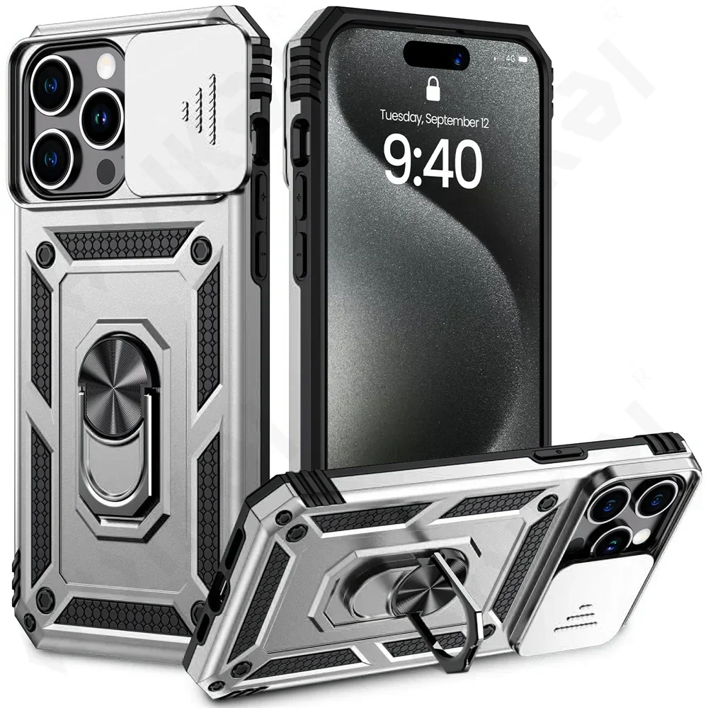 Rugged Kickstand Case with Slide Camera Protection and Drop Shockproof Design