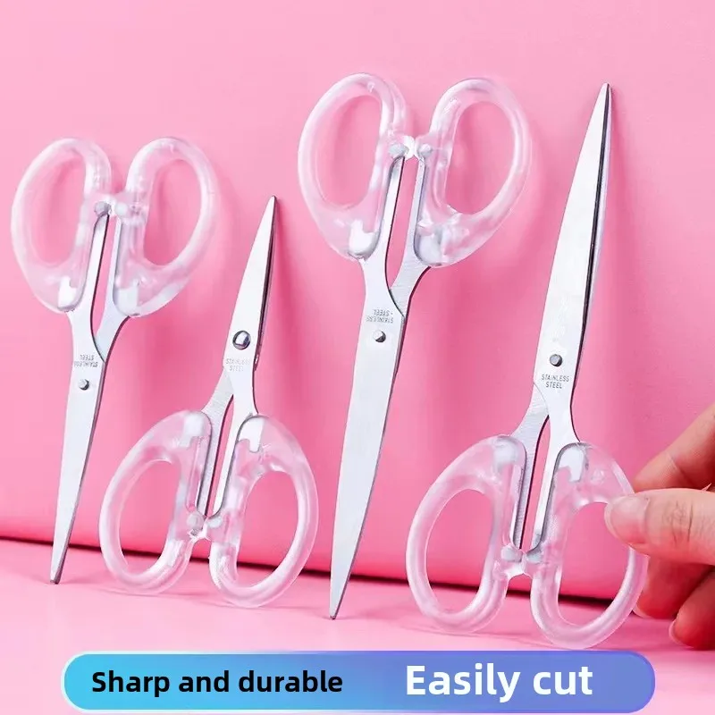 투명 손잡이 사무용품 가위, 스테인레스 스틸 무광 비즈니스 수공예 절단, 미술 학생 종이 절단 가위