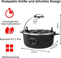 Cuiseur à œufs électrique multifonctionnel de 7 œufs, pour œufs durs, moyens ou mollets, avec arrêt automatique, poêle à omelettes et à œufs pochés, sans BPA, pour le petit-déjeuner 4