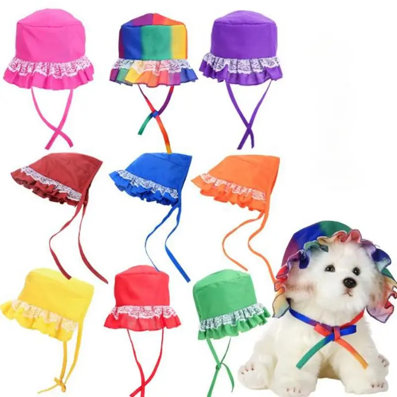 New Spring and Summer Pet Skirt Sun Hat Durable Breathable Puppy Kitten Lace Tie Hat Pet Clothing