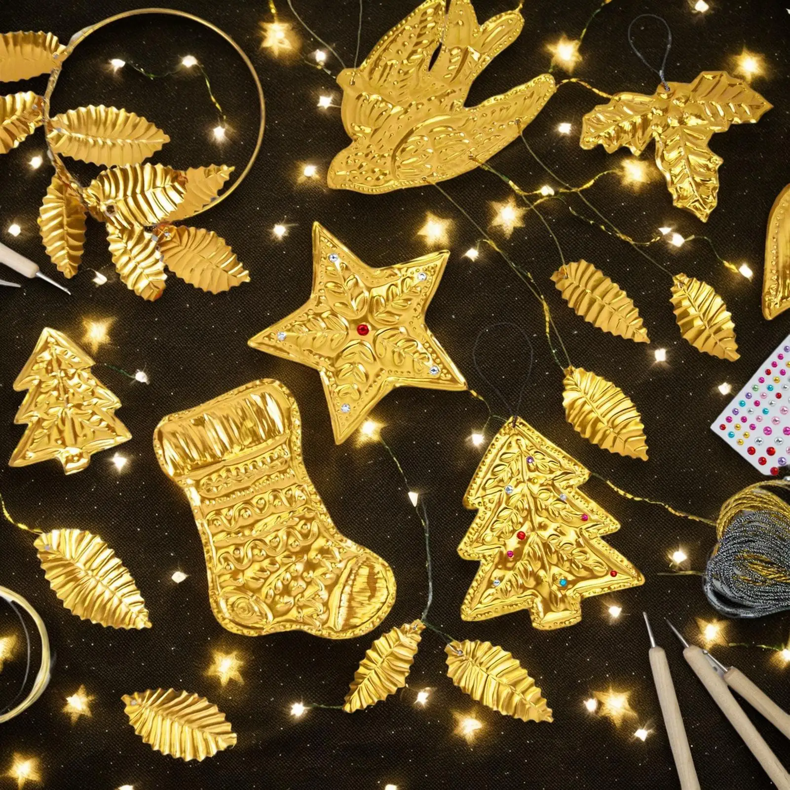 Aluminum Foil Art Tools, Decorative Metal Craft Embossing Sheets, Shiny Gold Glitter Effect Craft Accessory, Reusable, For Engraving Classroom Home