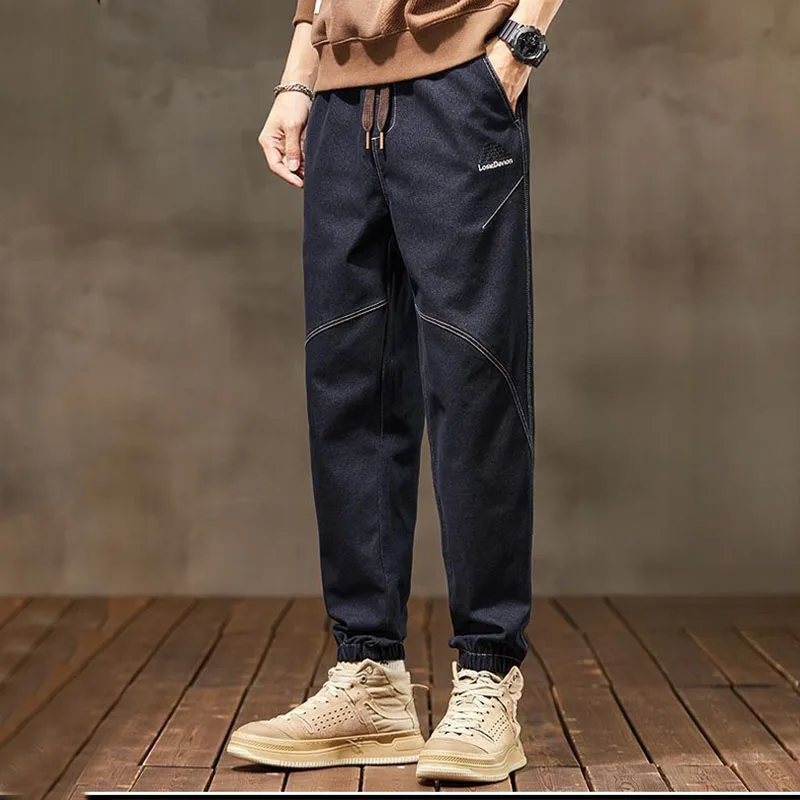 Bright Line Decoration Autumn Elastic Daily Cargo Jeans Men All-match Trousers Trendyol Loose Elastic Waist Comfortable Pants 4