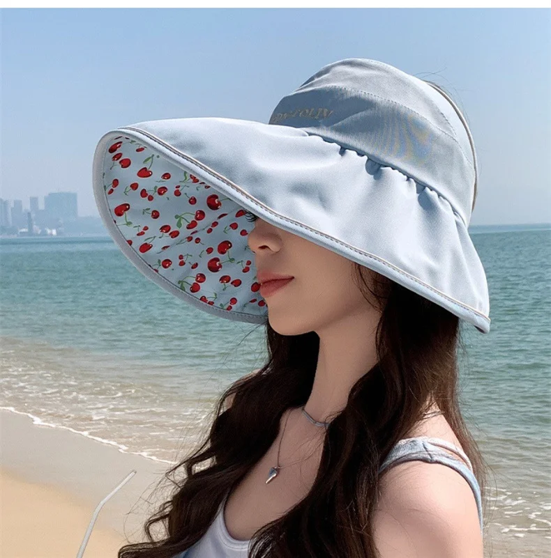 Double-sided Wear Large Rim Hollow Top Hat Women's Summer Cycling UPF50+ Shade Sunscreen Hat Hundred Sun