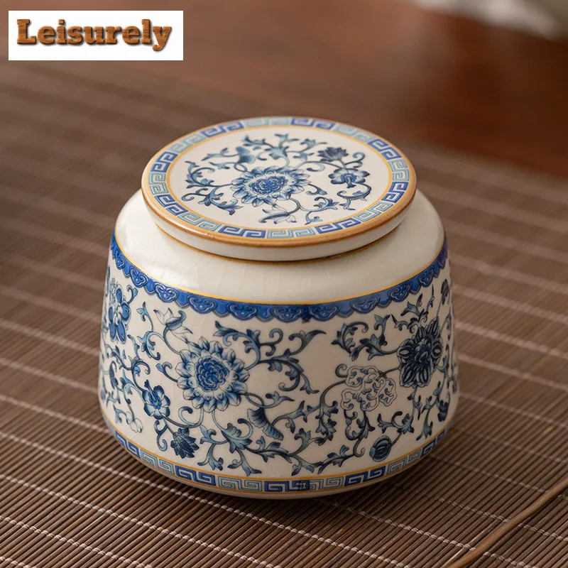 200ml Retro Ru Kiln Blue and White Porcelain Tea Box Organizer Boutique Storage Tank Containers Tea Caddy Teaset Supplies Craft