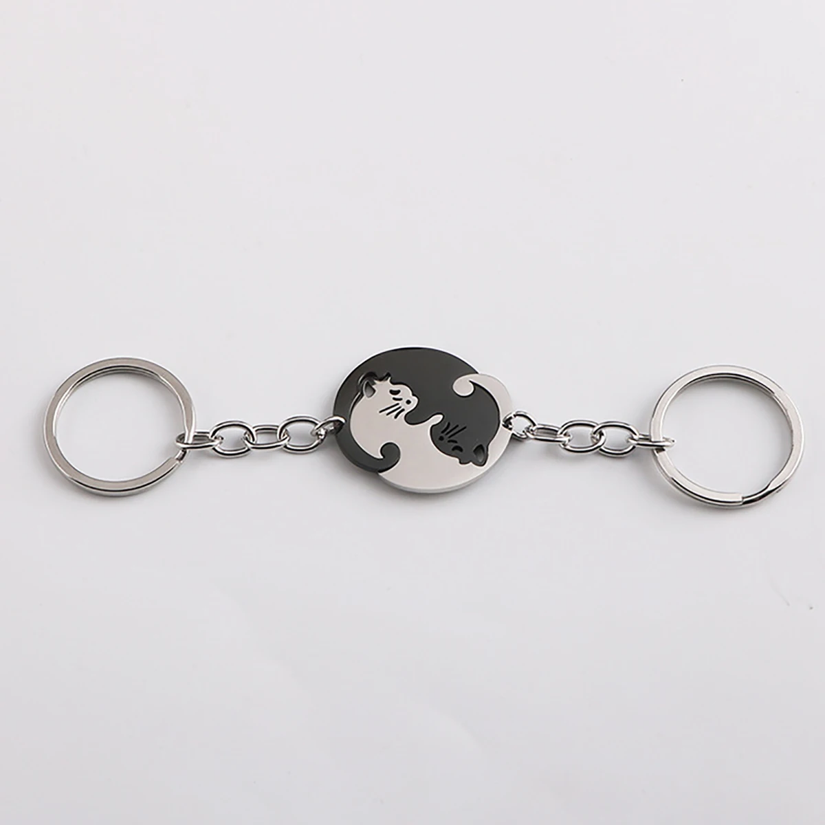 Cat Keychain Jewelry 2PCS Small Item Portable Stainless Steel Keychain Heart-shaped Splicing Cat Yin and Yang Cat Pendant Necklace Keychain Jewelry