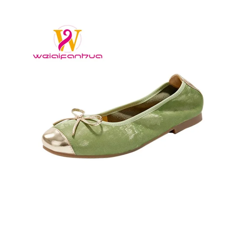 أحذية نسائية 2025 نمط جديد جلد طبيعي مسطح كبير الح...