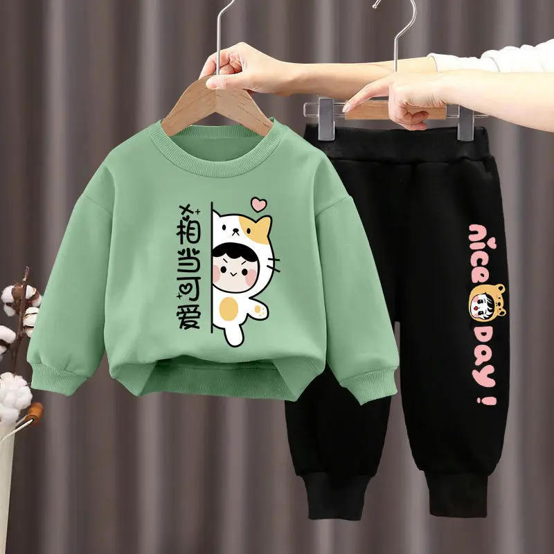 

Children's clothing baby long sleeve two piece set 2-10 year old girl spring and autumn new cartoon leisure sports suit