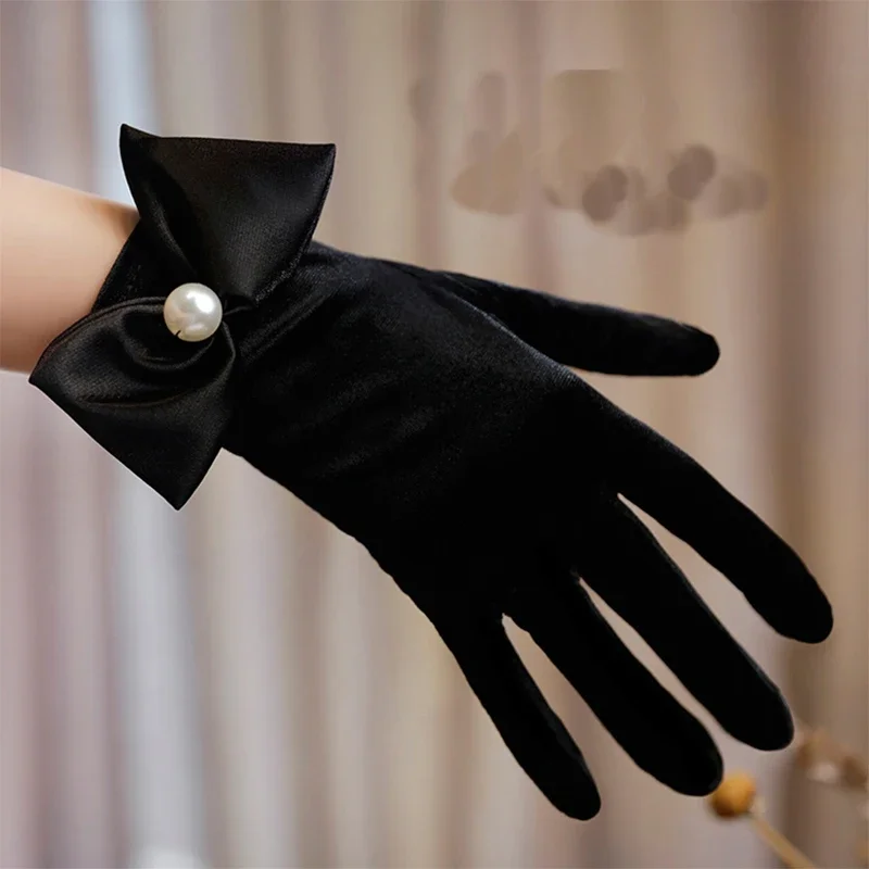 Retro Velvet Bowknot Gloves Women Etiquette Studio Photography Accessories Bride Dress Mittens Lady Short Drive Gloves