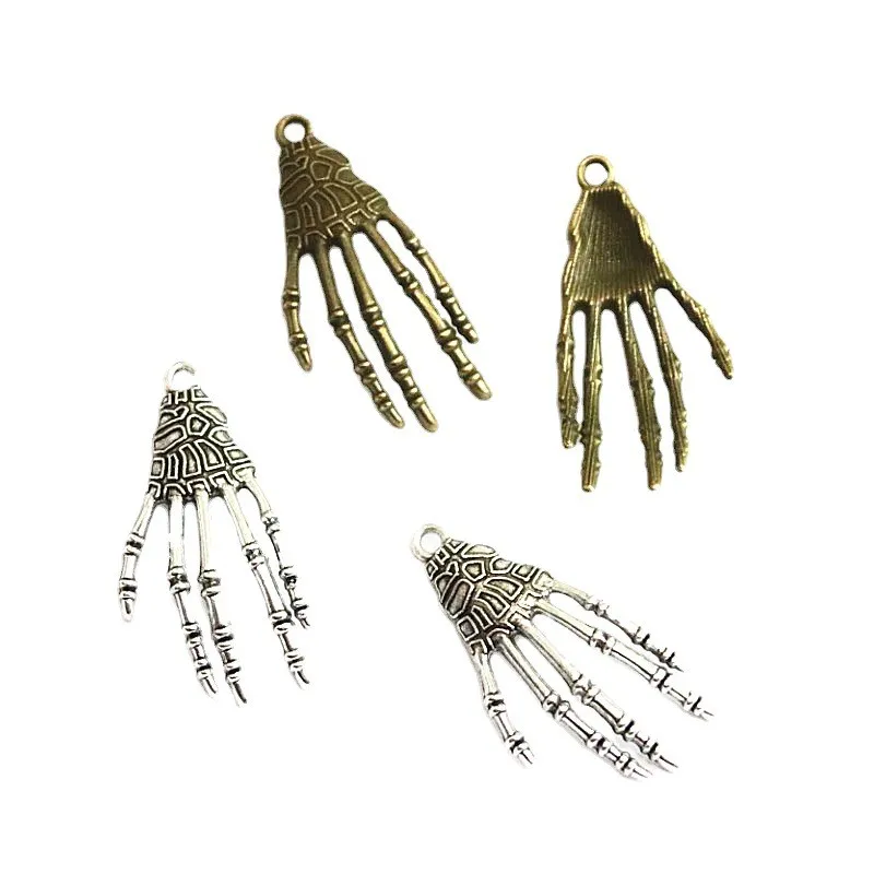 

20PCS 40.2*20MM Vintage Antique Silver Plated Bronze Color Alloy Skeleton Hand Charms Jewelry Skull Pendant Findings