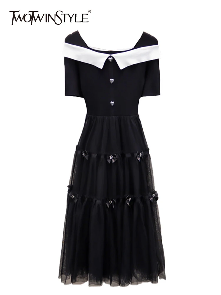 

Женское Сетчатое платье TWOTWINSTYLE, элегантное платье с квадратным воротником, коротким рукавом и высокой талией