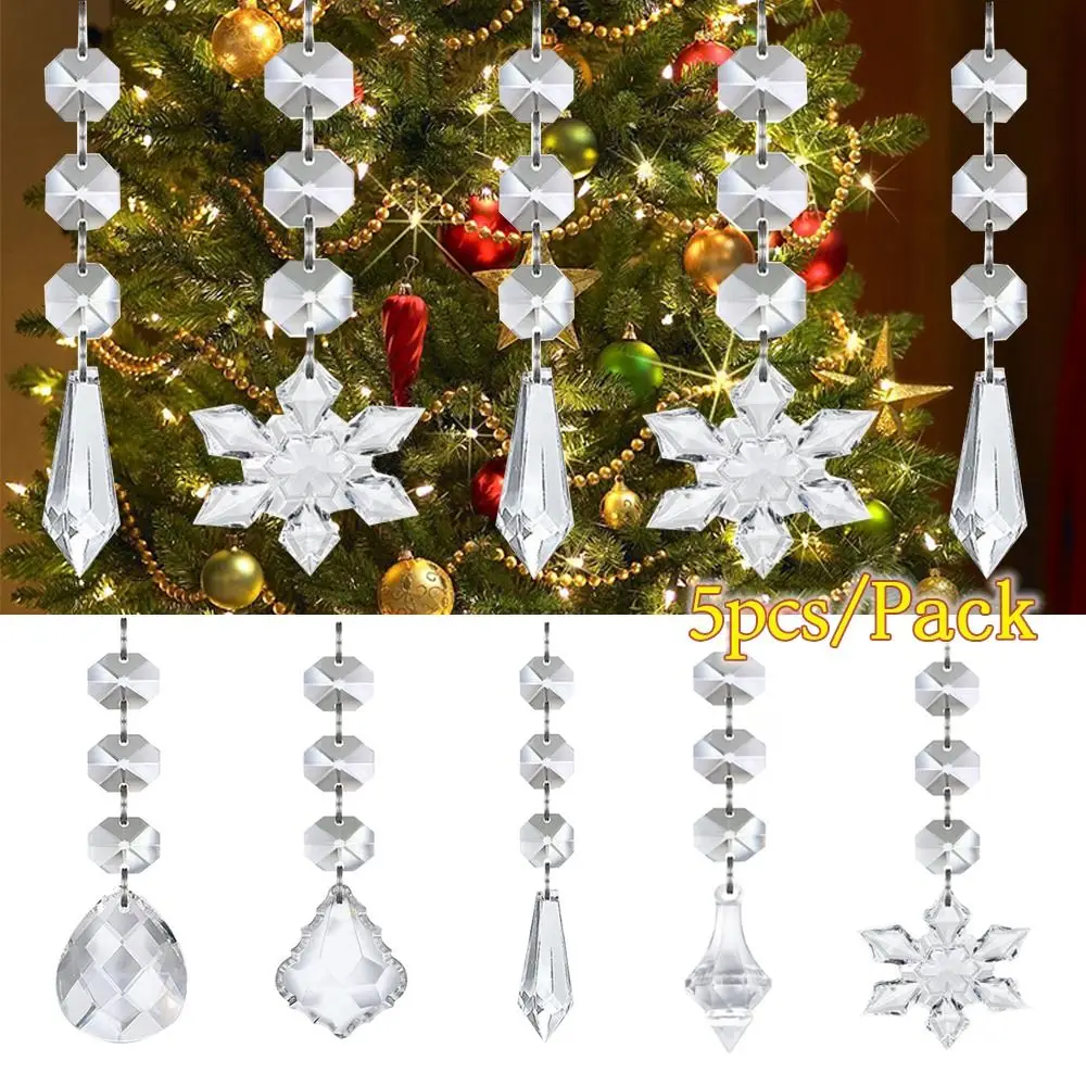 Simulate Ice Cone Acrylic Snowflake Pendant Crystal Diamond Transparent Crystal Hanging String 5pcs Festive Atmosphere