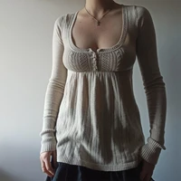 2000s Vintage Long Sleeve Babydoll Knitted Sweater Tops Cottage Milkmaid Pullovers Aesthetic Grunge Y2k Knitwear T-shirts Women - Image 4