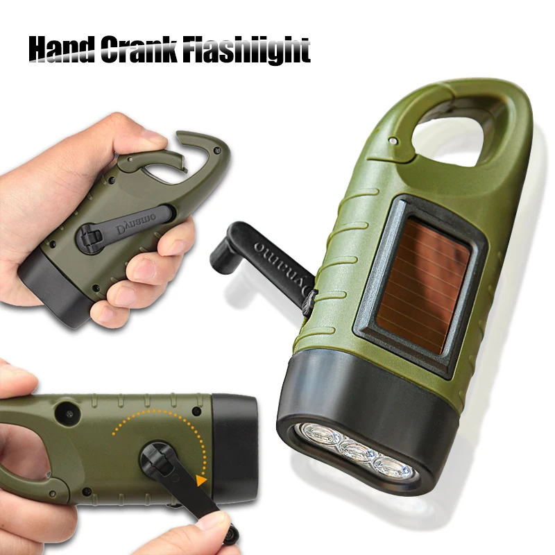 

Portable Solar Powered LED Flashlight Hand Crank Rechargeable Survival Gear Self Powered Charging Torch Dynamo For Camping Light